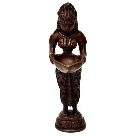 Brass Deep Lakshmi Statue Holding Oil Lamp